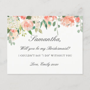 Invitación Be My Bridesmaid Card Peach Floral