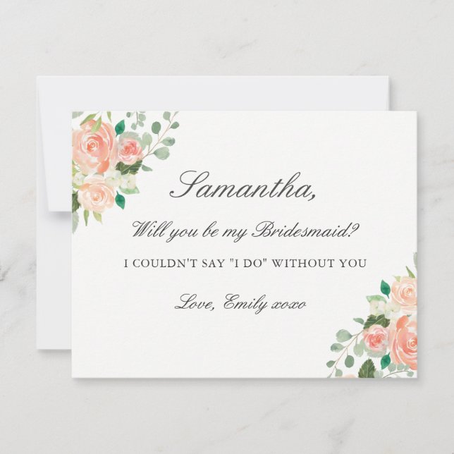 Invitación Be My Bridesmaid Card Peach Watercolor Floral (Anverso)