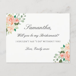 Invitación Be My Bridesmaid Card Peach Watercolor Floral