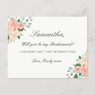 Invitación Be My Bridesmaid Card Peach Watercolor Floral