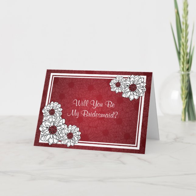 Invitación Be My Bridesmaid Dahlia Floral Red (Anverso)