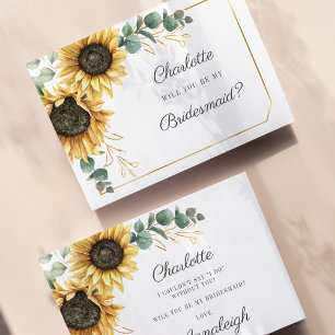 Invitación Be My Bridesmaid Eucalyptus Sunflower Geométrico