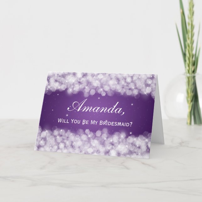 Invitación Be My Bridesmaid Fiesta Sparkle Purple (Anverso)