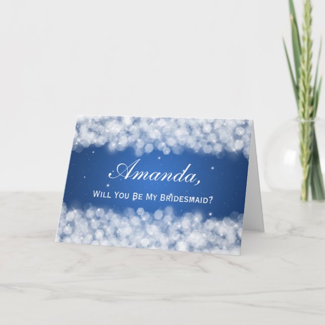 Invitación Be My Bridesmaid Fiesta Sparkles Blue (Anverso)