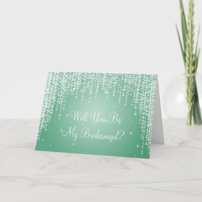 Invitación Be My Bridesmaid Night Dazzzle Mint Green (Anverso)