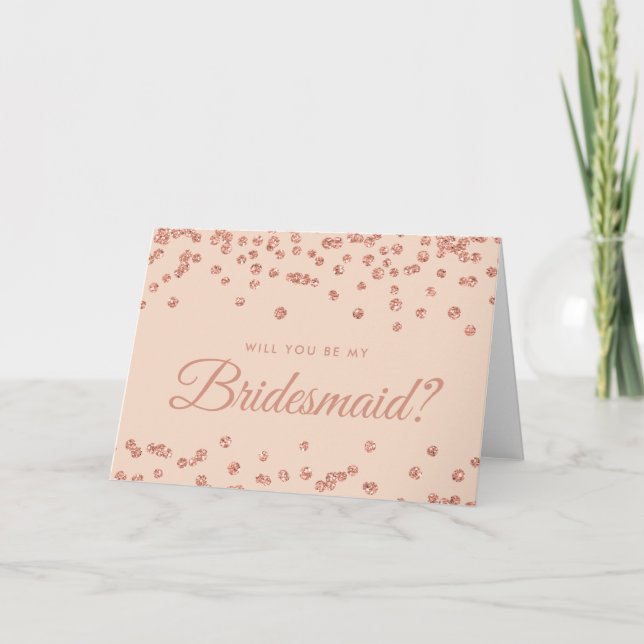 Invitación Be My Bridesmaid Rosa Purpurina de oro Confetti Ru (Anverso)