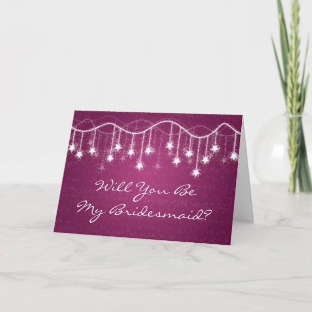 Invitación Be My Bridesmaid Shimmering Stars Berry Pink (Anverso)