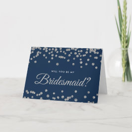 Invitación Be My Bridesmaid Silver Purpurina Confetti Naval A