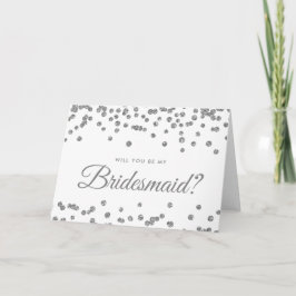 Invitación Be my Bridesmaid Silver Purpurina Confetti White