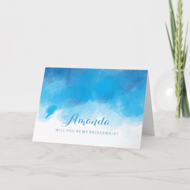 Invitación Be My Bridesmaid Summer Blue Watercolor (Anverso)
