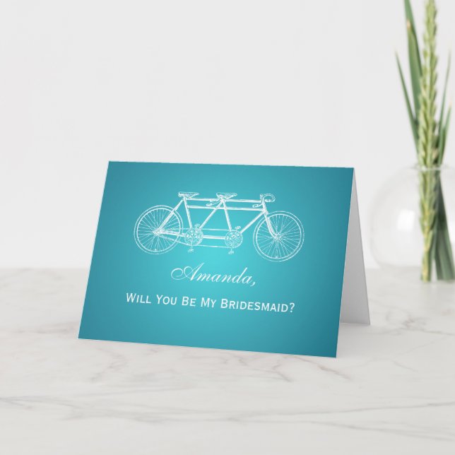 Invitación Be My Bridesmaid Tandem Bicicleta Turquoise (Anverso)