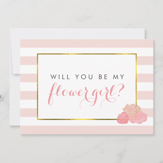 Invitación Be my Flower Girl Card | Rayo rosa Rubor Peony (Anverso)