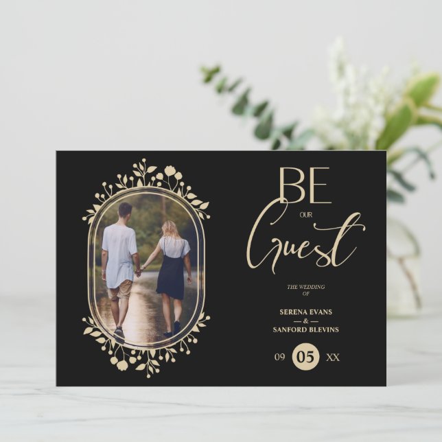 Invitación Be our Guest Black Wedding Fancy Frame Flowers (Anverso de pie)