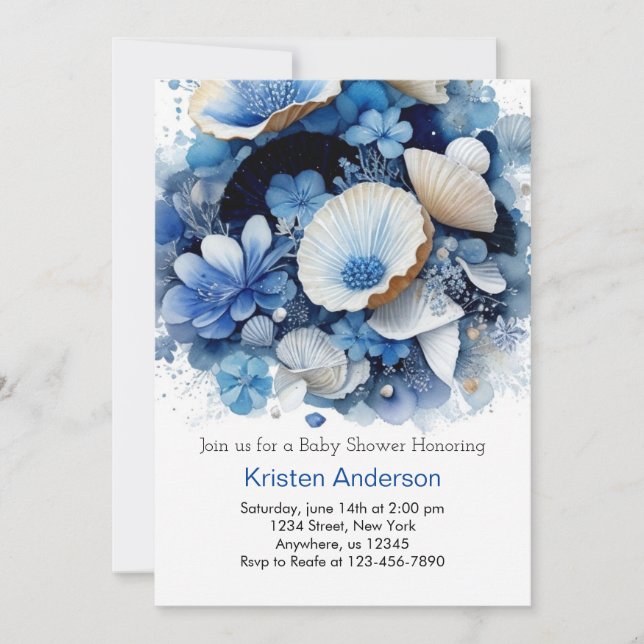 Invitación Beach Adventure Sea Shell Boy Baby Shower (Anverso)