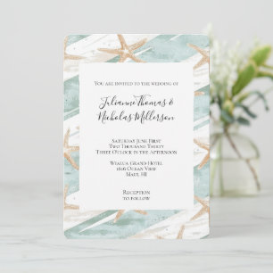 Invitación Beach Aqua Mint Starfish Stripes Boda