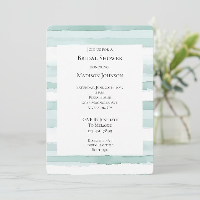 Invitación Beach Aqua Mint Stripes Bridal Shower (Anverso de pie)