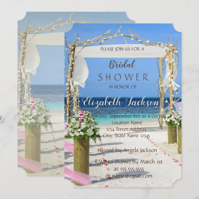Invitación Beach Arbor Floral Bridal Shower (Anverso / Reverso)