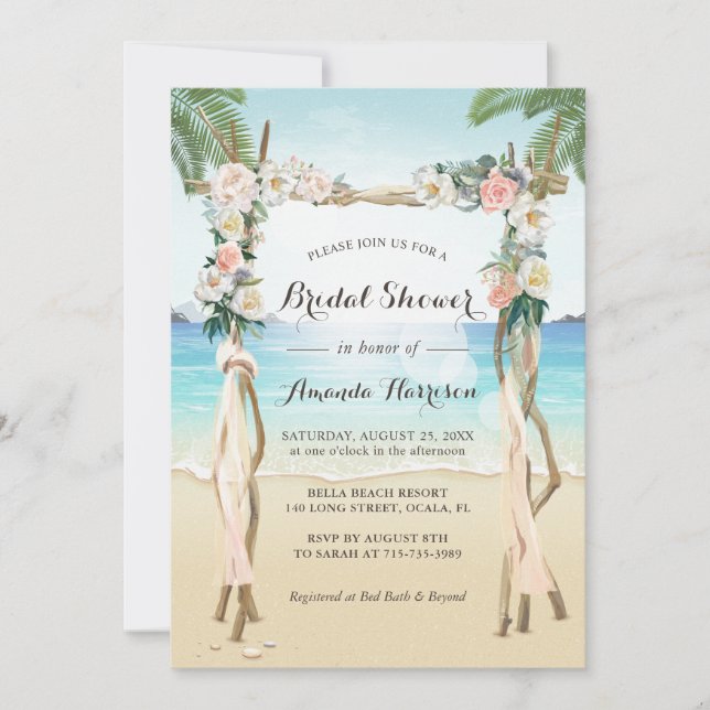 Invitación Beach Arbour Arch Floral Tropical Bridal Shower (Anverso)