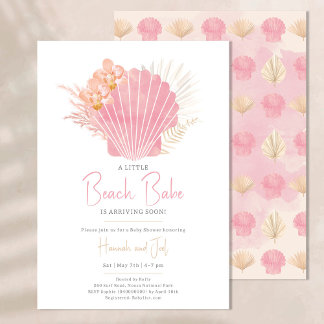 Invitación Beach Babe Shell Ocean Chica Baby Shower
