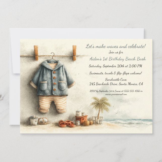 Invitación Beach Baby Bash - Fiesta del primer cumpleaños (Anverso)