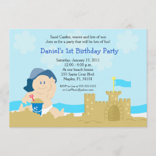 Invitación Beach Baby Sand Castle Boy fiesta de cumpleaños 5x