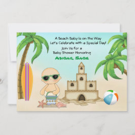 Invitación Beach Baby Sandcastle y Surfboard Baby Shower
