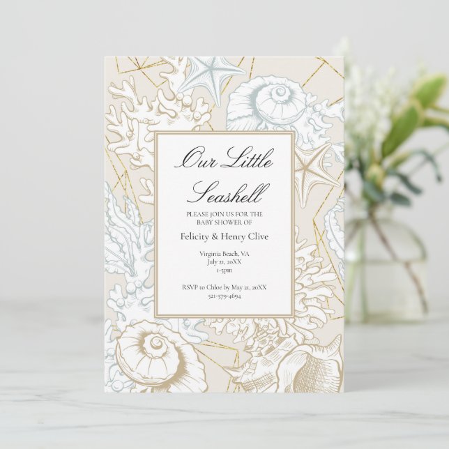 Invitación Beach Baby Shower Seashell Nautical Ocean (Anverso de pie)