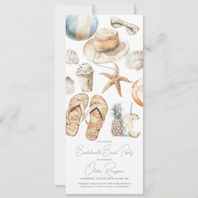 Invitación Beach Bachelorette Party Watercolor (Anverso)