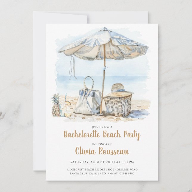 Invitación Beach Bachelorette Party Watercolor (Anverso)