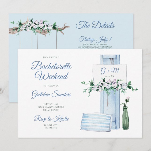 Invitación Beach Bachelorette Weekend Itinerary (Anverso / Reverso)