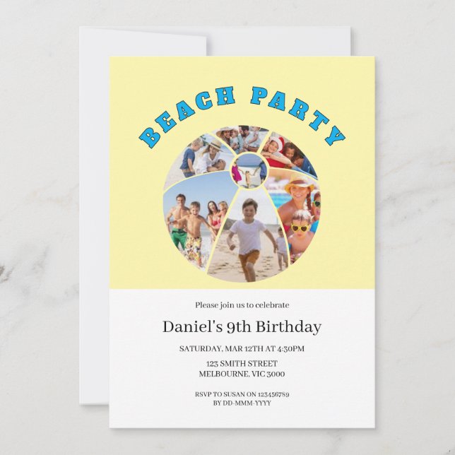 Invitación Beach Ball Shape Photos Beach Fiesta (Anverso)