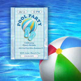 Invitación Beach Ball Y Flip Flops Pool Cumpleaños Party