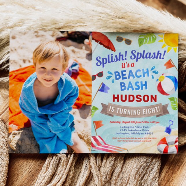 Invitación Beach Bash Summer Boy Foto de cumpleaños (Beach Bash Summer Boy Birthday Photo Invitation)