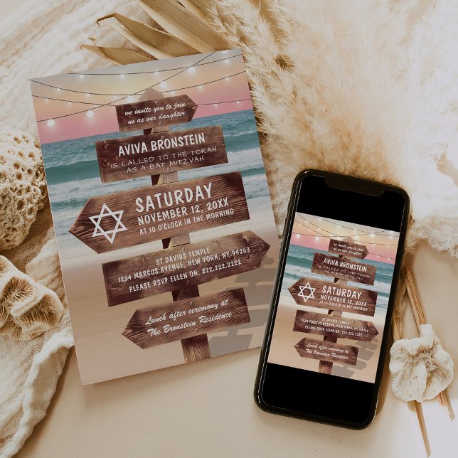 Invitación Beach Bat Mitzvah | Estrella de David (Subido por el creador)