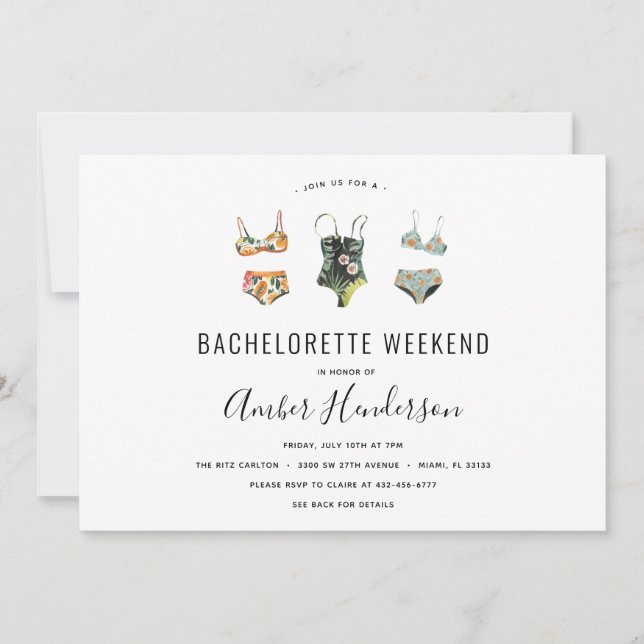 Invitación Beach Bikini Bachelorette Itinerary (Anverso)