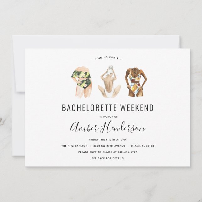 Invitación Beach Bikini Bachelorette Itinerary (Anverso)