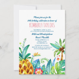 Invitación Beach Birday Party Tropical Pineapple Palms
