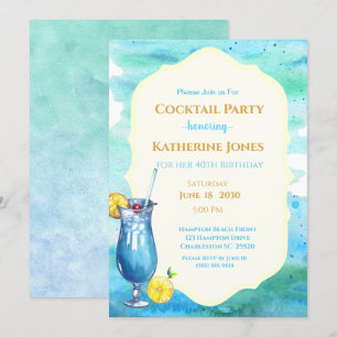 Invitación Beach Birthday Cocktail Fiesta Blue Lagoon