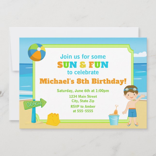 Invitación Beach Birthday Invitation Beach Fiesta Boy (Anverso)