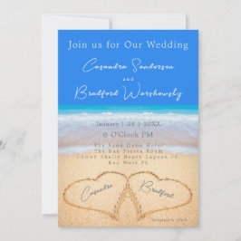 Invitación Beach Blue 2 Hearts in the Sand Boda