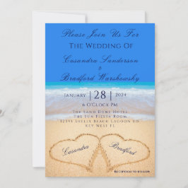 Invitación Beach Blue 2 Hearts in the Sand Boda