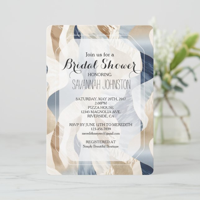 Invitación Beach Blue Cream Sand Ivory Resumen Ducha de novia (Anverso de pie)
