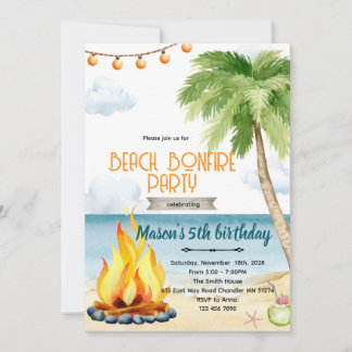 Invitación Beach bonfire party theme invitation