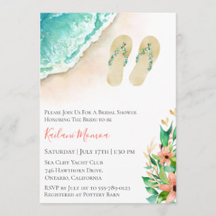 Invitación Beach Botanical Flip Flops Bridal Shower