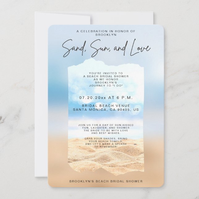 Invitación Beach Bridal Shower Sand Sun Y Love (Anverso)