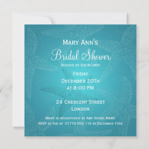 Invitación Beach Bridal Shower Starfish Blue