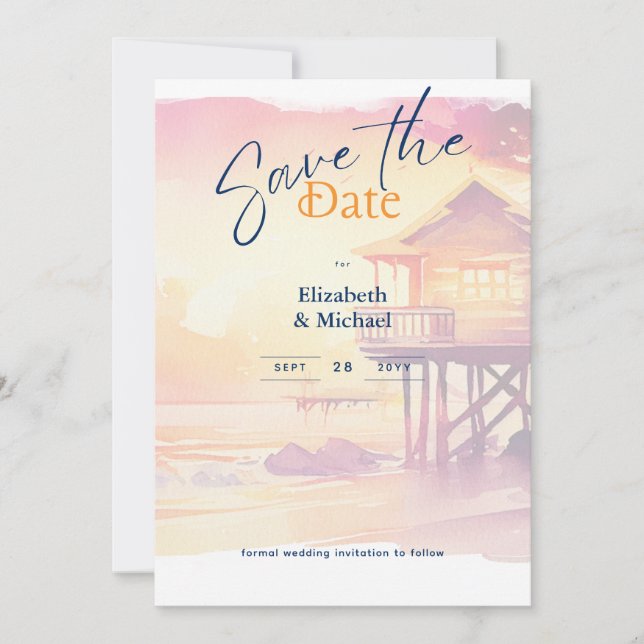 Invitación Beach Bridal Shower Sunset Coastal Salven Las Fech (Anverso)