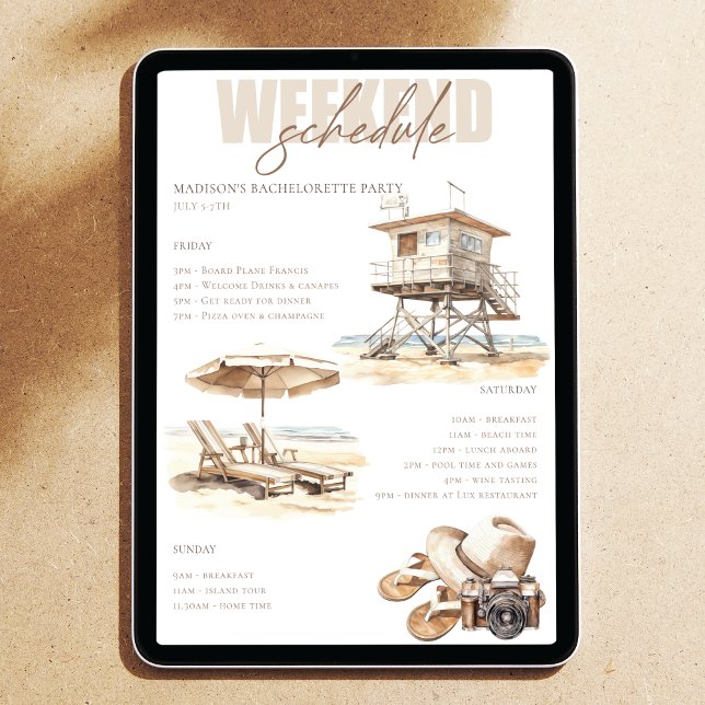 Invitación Beach Bridal Shower Weekend Itinerary (Subido por el creador)
