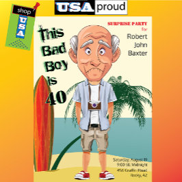 Invitación Beach Bum 40th Hombres cumpleaños mala diversión d