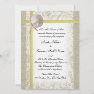 Invitación Beach Burlap y Lace Yellow Boda